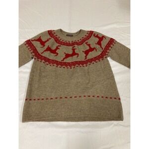Vince Camuto Holiday Sweater Women's Size XS Brown Reindeer Motifs Christmas NWT